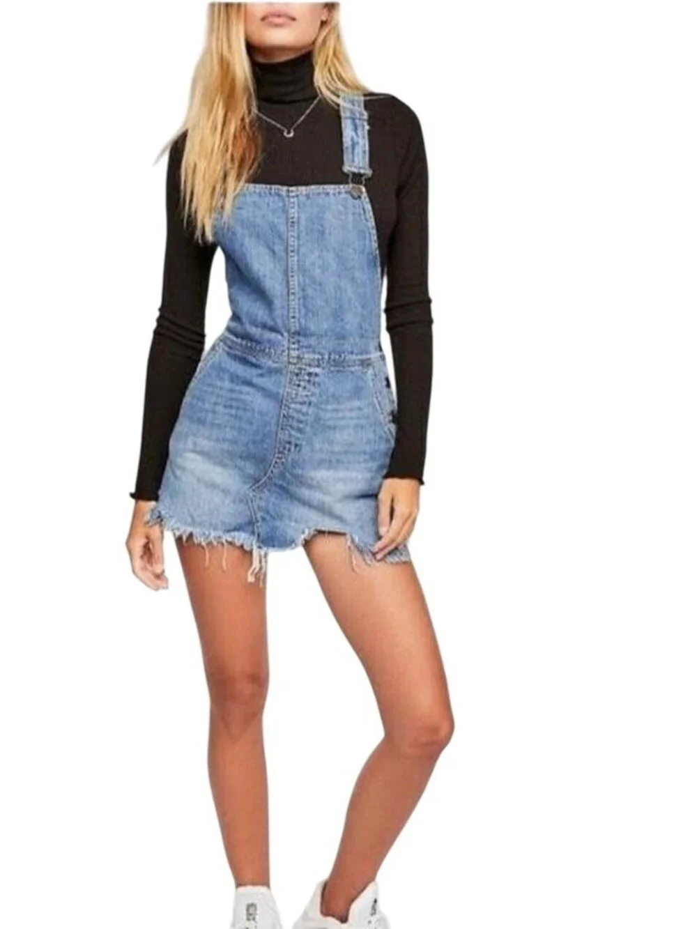 NWOT Free People Distressed Denim Overall Mini Skirt 12/L | Indie Sleaze Grunge - Picture 13 of 16